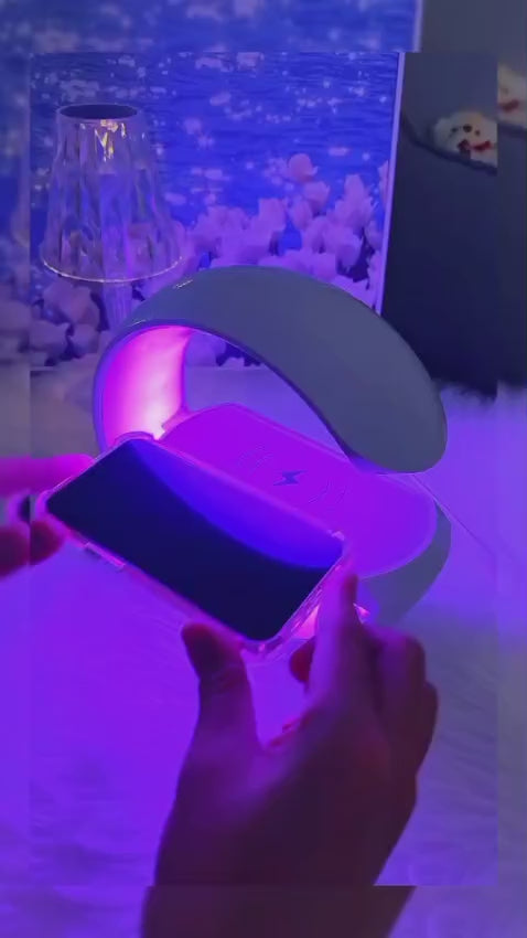 Altavoz Bluetooth G - Cargador inalámbrico + Lámpara LED + Reloj despertador